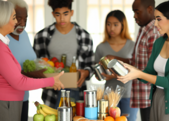 A family receiving food from a food bank.