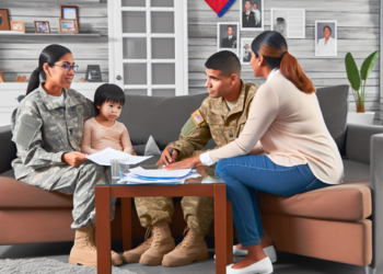 A military family having a meeting with a welfare coordinator
