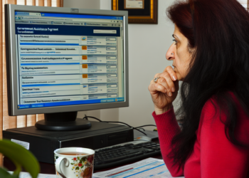 An individual reading about government assistance programs online