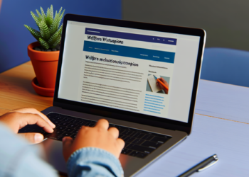 An individual reading through a blog article about welfare misconceptions on their laptop